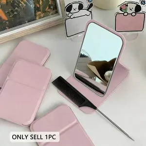 1 Count Portable Foldable Makeup Mirror, Pointed Tail Portable Organizing Comb, PU Leather Compact Mirror, Hand Held Mirror, Handheld Mirror, Travel Essential, Cosmetic Necessity, Easy To Store, Ideal for Birthday, Graduation, Halloween, Christmas Gifts