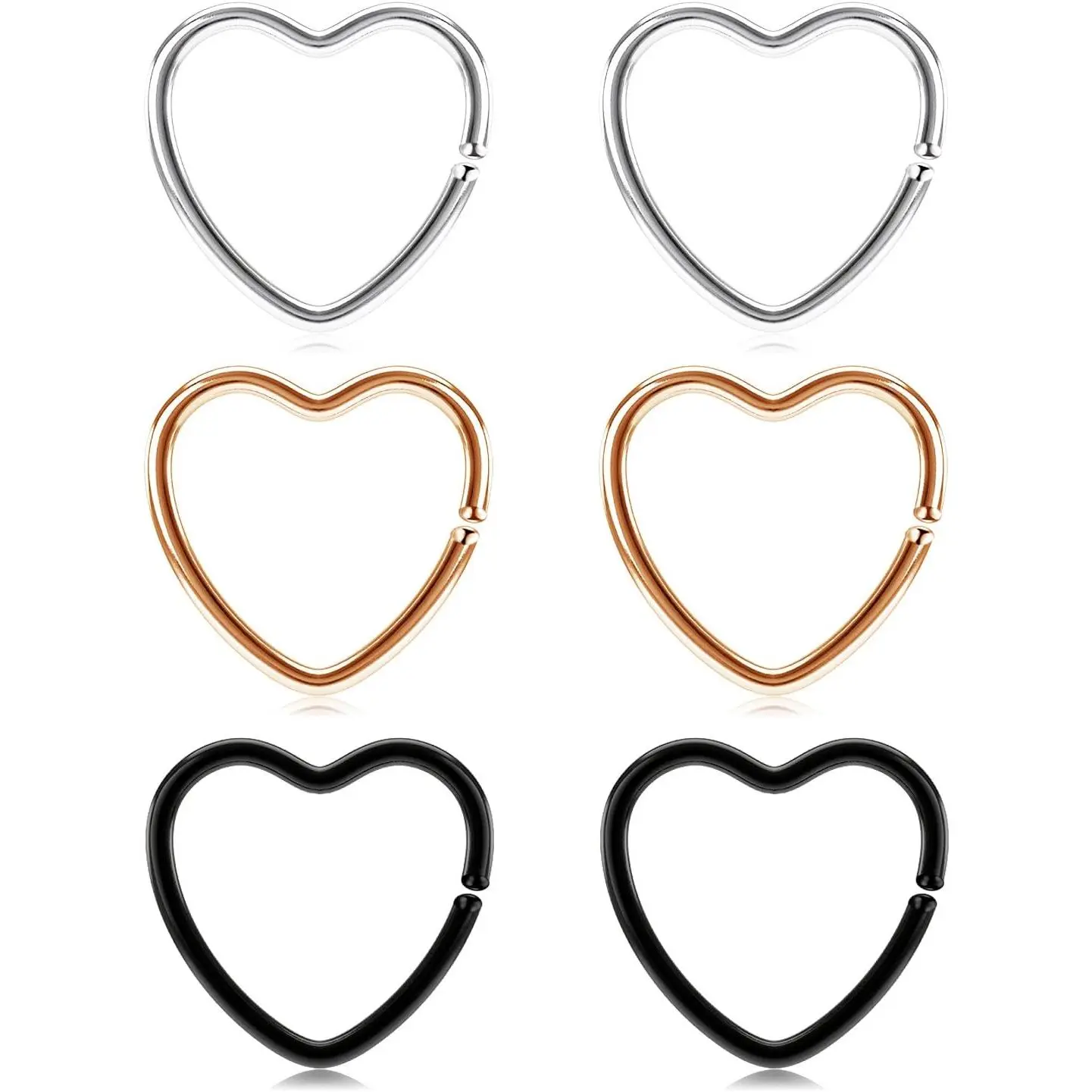 Daith Rook Snug Tragus  Earrings Stainless Steel 20G Heart-Shaped Ear Cartilage Ring   3/8"(10mm) 5/16"(8mm)