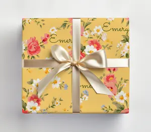 Customizable Ditsy Floral Wrapping Paper Roll, Yellow Floral Wrapping Paper, Cute Floral Wrapping Paper With Name, Custom, Personalized