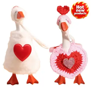 2PCS 7 inch Desk Goose Outfits Valentine Heart Goose Outfit Mini Porch Goose Clothes Romantic Valentine Clothes for Magnetic Duck Statue Table Desk Key Holder Decor