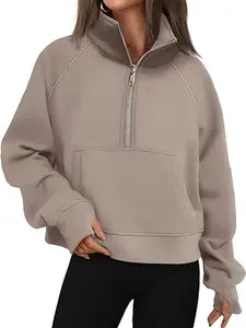 Womens Sweatshirts Half Zip Cropped Pullover Fleece Quarter Zipper Hoodies 2026 Fall Fashion Outfits Clothes