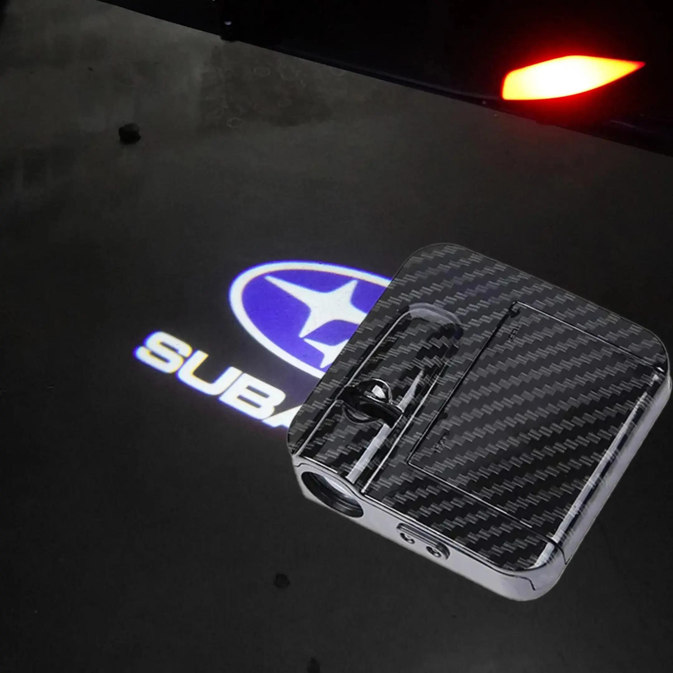 [2Pcs] Carbon Fiber LED Car Door Projector for Subaru - HD Ghost Shadow Logo Light - Wireless No-Drill Welcome Lamp
