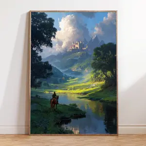 The Legend of Zelda Oil Painting, Fantasy Castle Landscape Art, Hyrule Adventure Wall Decor