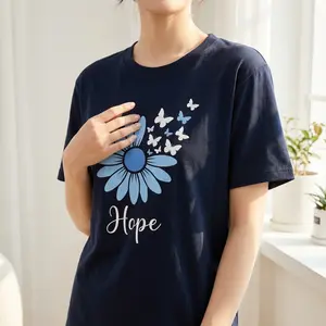Vintage Blue Daisy Hope T-Shirt for Women Oversized Butterfly Graphic Tee Casual Summer Top Floral Pattern Fitted Short Sleeve Crew Neck Streetwear Tshirt Cotton Womenswear eliana blue and red striped shirt