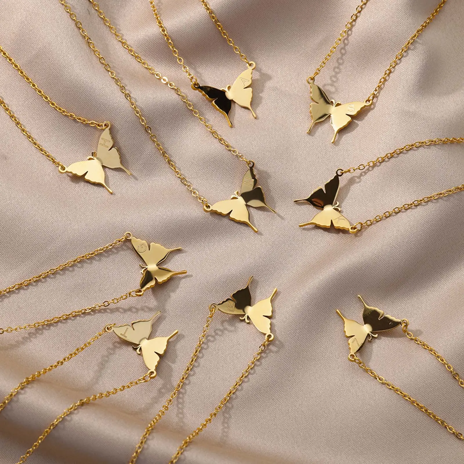 Personalized Initial Necklace with Dainty Butterfly Charm, Trendy Minimalist Pendant, Unisex Artificial Gemstone Jewelry, Personalized Jewelry, Trendy Necklace, Dainty Necklace