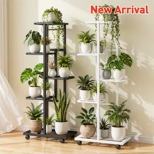 #summergarden Raybee Iron Plant Stands for Planting Pots 6/5/4 Tier Indoor & Outdoor Vertical Metal Flower Shelf Rust-Free Plant Organizer Rack Flower Pot Display Holders for Patio Garden Corner Living Room Balcony Bedroom, Black or White