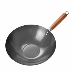 Commercial CHEF 12" Carbon Steel Wok with Acacia Wood Handle, Non Stick Stir Fry Pan with Ceramic Coating, Safe for Any Cooktop or Grill, Lighter and Cools Faster than Cast Iron