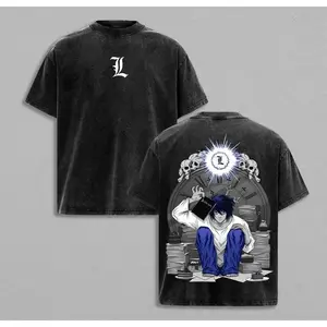 Vintage Washed Japanese hot Anime Death Note L·Lawliet T Shirt personality Clothes Unisex Oversized Suitable for all seasons tee