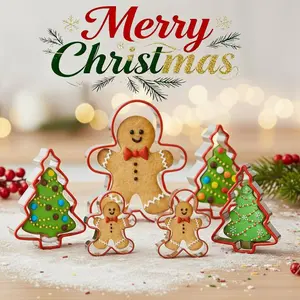 6pcs Christmas Tree & Gingerbread Man Cookie Cutters Set Stainless Steel Baking Molds with PVC Edge for Christmas Decorations, Festive Treats, DIY Handmade Cookies & Baking Parties | Handmade Cookies & Gift-Giving | Kitchen Gadgets and Accessories