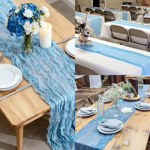 Light Blue Cheese Cloth Table Runner, Semi-Transparent Mesh Flag, Wedding Birthday Party Decor, 1 Pack/6 Packs/10 Packs
