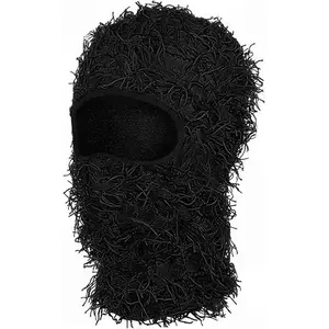 Distressed Balaclava Ski Mask  Shiesty Ripped Full  Knitted Beanie for Snowboard Biker Streetwear Men Women Winter