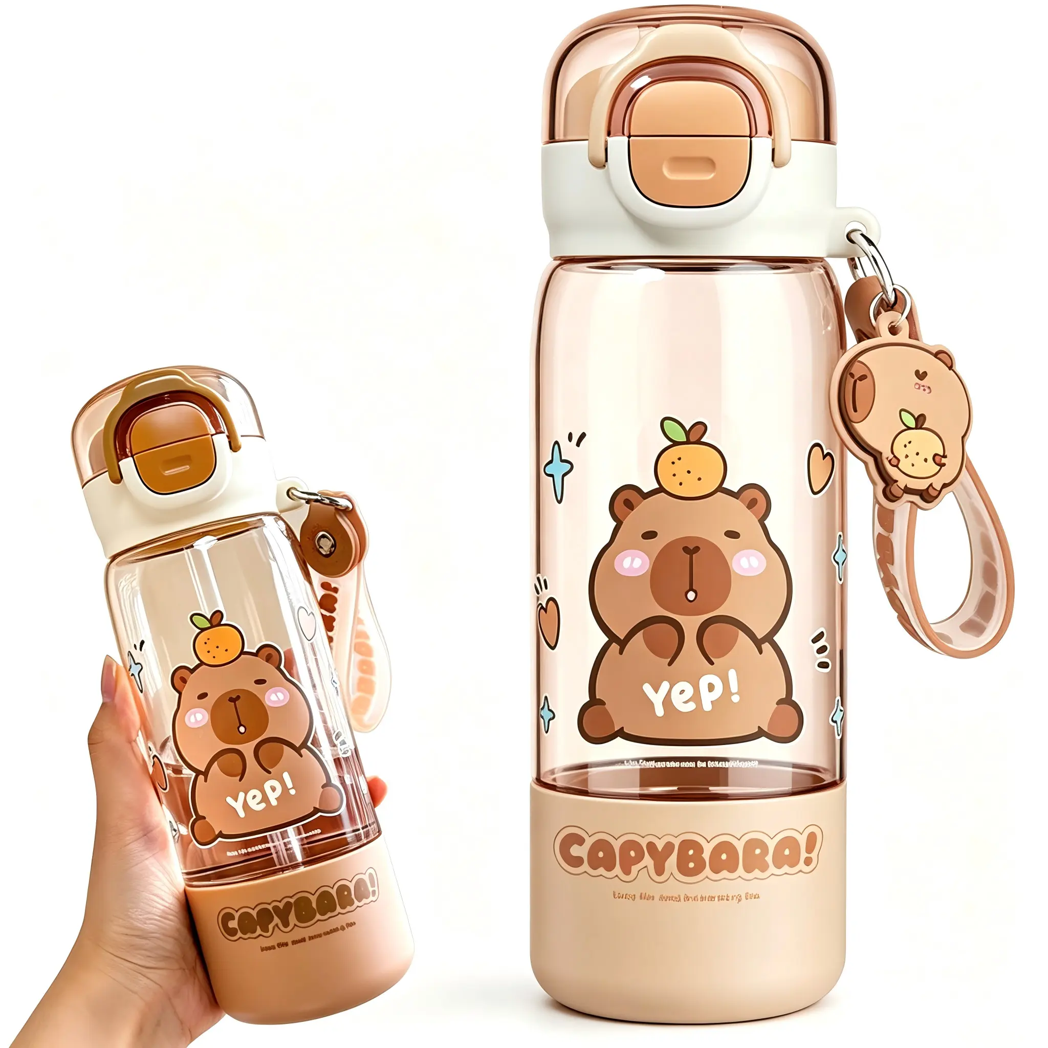 17.25oz(510ml) Capybara Water Bottle with Cute Hanging Charm, BPA-Free Kawaii Reusable Bottle, Cute Animal Gift for Girls, School, Travel & Animal Lovers Lightweight Portable Stylish Leakproof