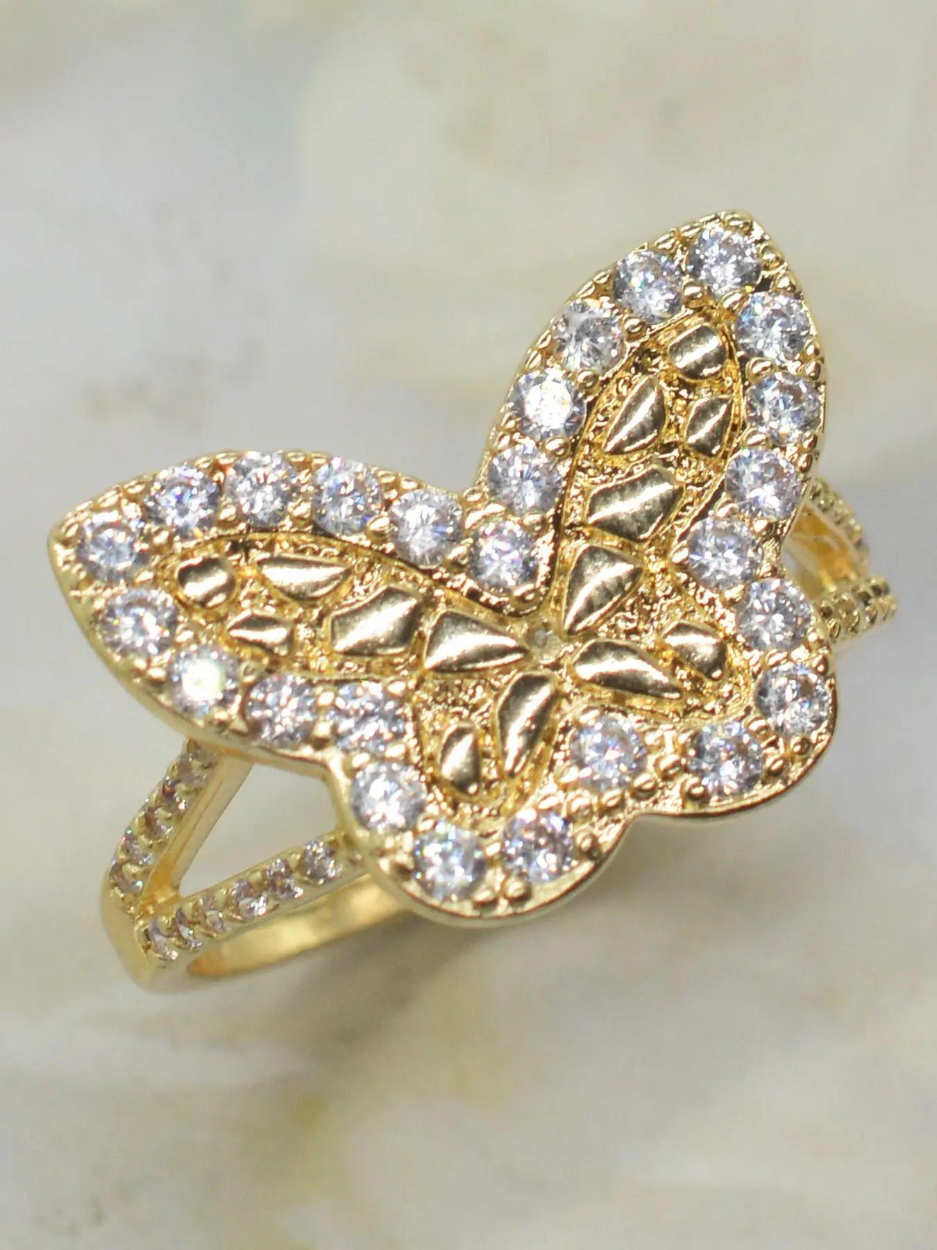 Elegant Butterfly Zirconia Ring for Women, 1pc Gold Plated Jewelry, Perfect Gift for Daily Wear, Parties, Birthdays, Girlfriend