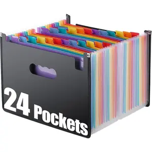 Accordian File Folder Organizer, Alphabetical Expanding Filing Folders, A-Z Expandable Accordion Storage Box with 24 Pockets for Paperwork Paper Keeper Invoice Receipt Bill Document