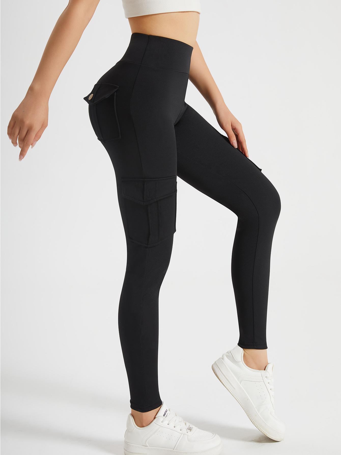 Women's High Waist Butt Lifting Yoga Leggings with Flap Pockets Tummy Control Workout Cargo Leggings for Fitness Gym Pilates Hiking - Bottom, Womenswear