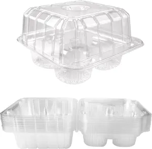 40 Pack 4-Compartment Clear Plastic Cupcake Boxes, 4-Cavity Cupcake Holders, Clear Cupcake Containers for Baking Muffins Desserts Transport
