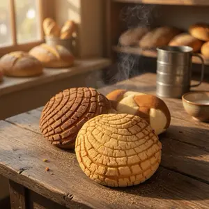 Conchas Sweet Bread - Golden Brown, Round Shape, Freshly Baked, Perfect for Snacking or Dessert only available Tuesday -Saturday overnight shipping. 2 in one order.  Large conchas.