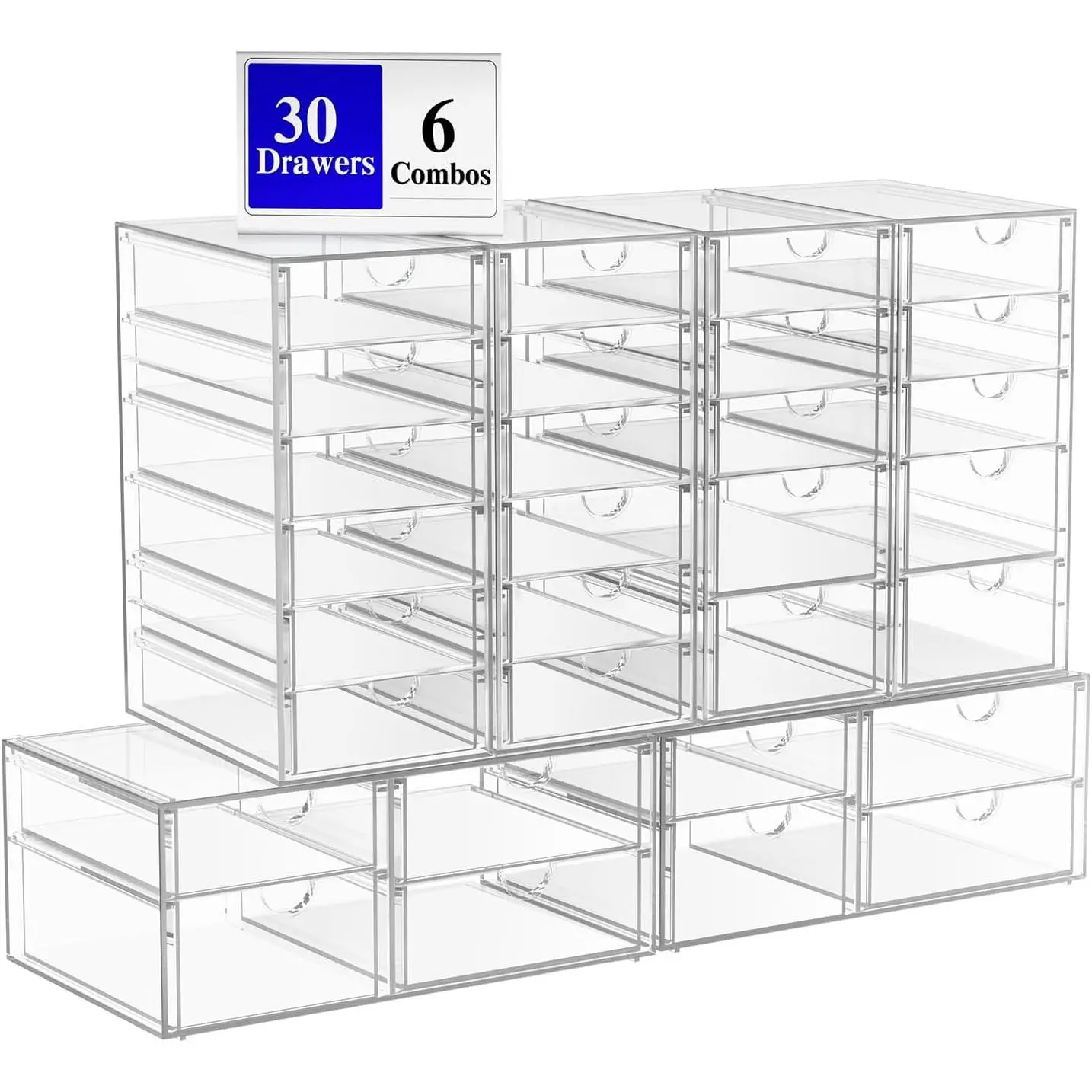 30 Drawers Acrylic Clear Drawer Organizer, Clear Makeup Organizer, Plastic Storage Drawers for Vanity, Bathroom, Closet, Desk