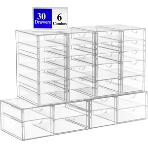 30 Drawers Acrylic Clear Drawer Organizer, Clear Makeup Organizer, Plastic Storage Drawers for Vanity, Bathroom, Closet, Desk