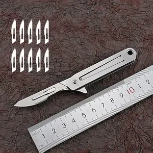 Titanium Folding Scalpel, Slim Razor Knife with Frame Lock, 10pcs #24 Replaceable Carbon Steel Blades, EDC Utility Pocket Knife with Clip, Surgical Keychain Knives for Men Skinning Outdoor Survival Tools Lightweight Tools Survival Tools