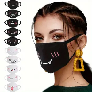10 Pcs Kawaii Mask Anime Face Mouth Mask Cute Mouth Covering Reusable Washable Mouth Mask, Black and White