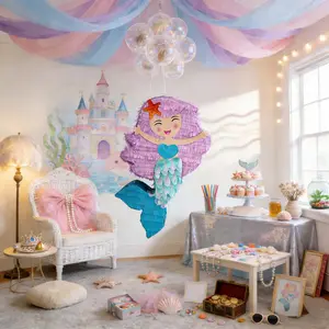 Large Mermaid Piñata Set, Theme Party Decor, Birthday Party Decoration, Photo Prop, Dreamy Scene Setup, Holiday Gift, 5-Piece Kit