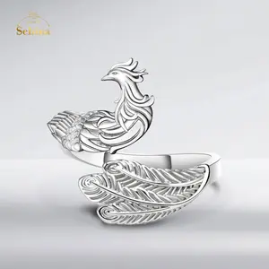 Sebina Peacock Finger Rings 925 Sterling Silver Animal Ring Retro Adjustable Open Phoenix Ring S925 Silver anillos ajustables Gifts for Mom Women Girlfriend Daughter Grandma Lover Anniversary Birthday Wedding Engagement Friend