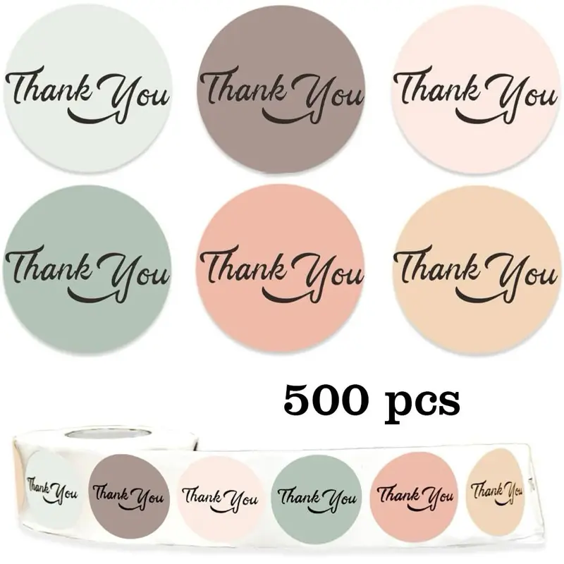 500 Pcs Thank You Stickers with Smile 1 Inches Self Adhesive Elegant Round Seal for Envelopes Party Favor 6 Different Colors Perfect for Party Decoration Bridal Baby Shower invitation card decoration