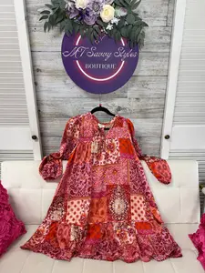 Long sleeve pink mix boho dress Umgee