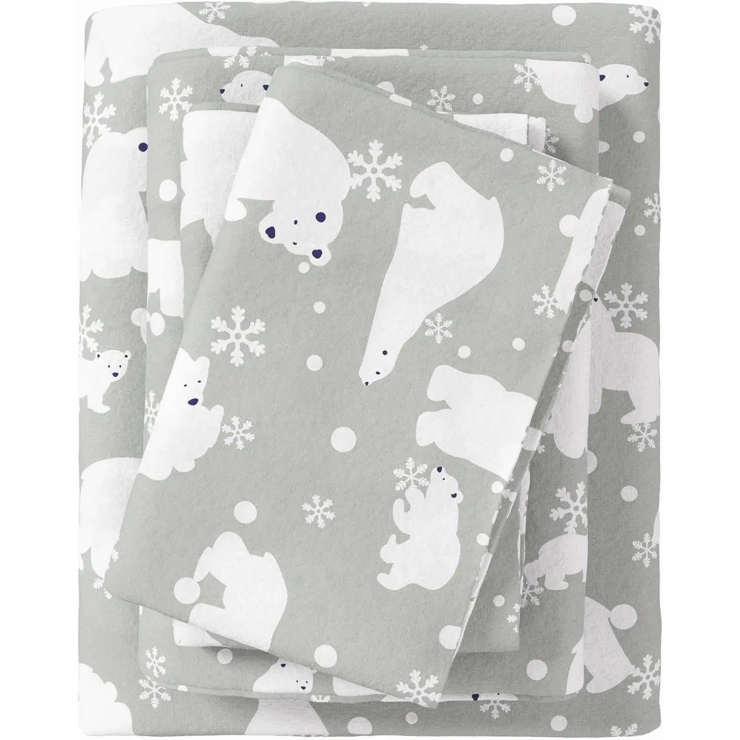 Queen Size 100% Cotton Flannel Sheets - Double-Brushed, Deep Pocket, Winter, 4-Piece Rustic Grey Polar Bears Bedding Sheet Set, 100 Cotton Sheets