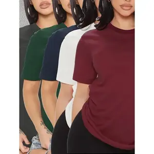 5-Pack Women'S Cotton T-Shirts - Casual Crew Neck, Solid Color, Short Sleeve, Regular Fit, Woven Pullover Tops - Versatile All Seasons Womenswear Basic(Sheet)