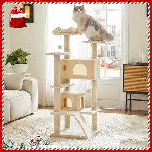 Moderw Cat Tree Tower for Indoor Cats, 54in Tall Multi-Level Pet Furniture, Stable Kitty Play House with Sisal Scratching Post, Large Condo, Climbing Ladder, Plush Toy for Kitten cat treehouse