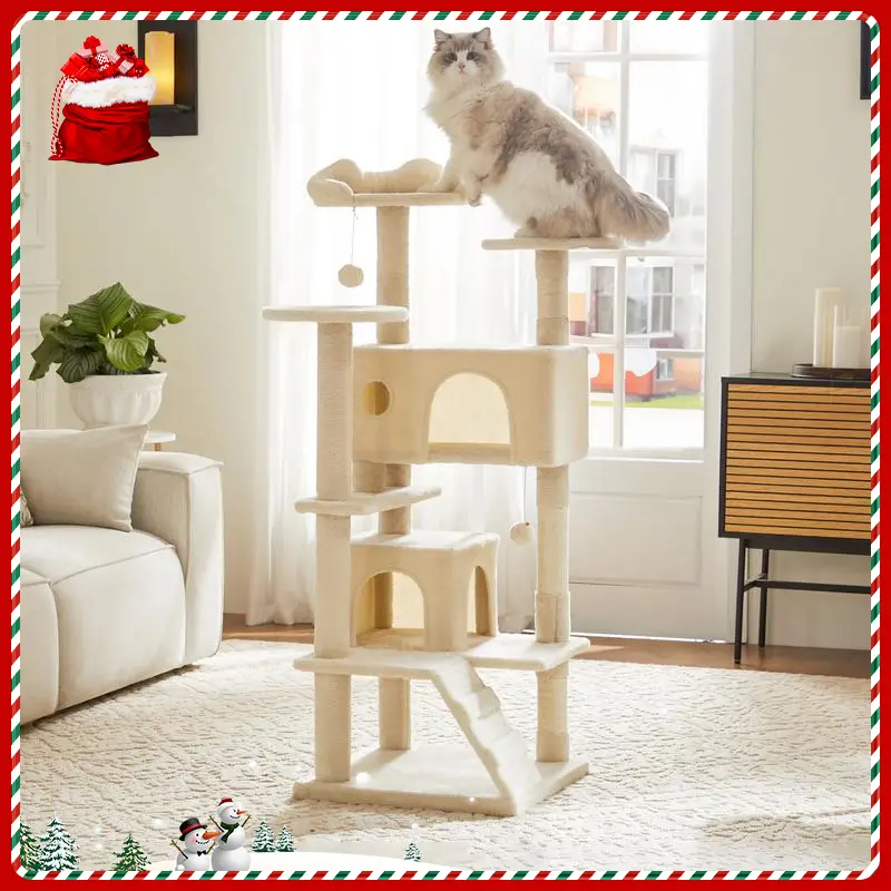 Moderw Cat Tree Tower for Indoor Cats, 54in Tall Multi-Level Pet Furniture, Stable Kitty Play House with Sisal Scratching Post, Large Condo, Climbing