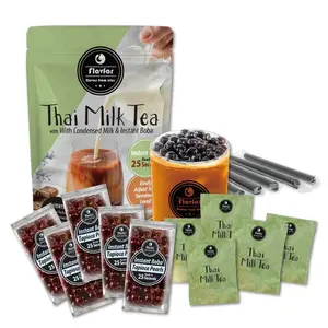 Flavfar Premium Thai Milk Tea Kit with Instant Brown Sugar Boba | Low Calorie, Authentic Bubble Tea Made in Taiwan - 5 Servings  Beverage Drinks