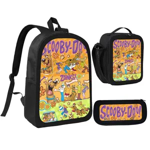 Scooby-Doo Theme Collage Picture School Bag Three-Piece Set Student Backpack Pencil Case & Lunch Bag Bundle for Fans