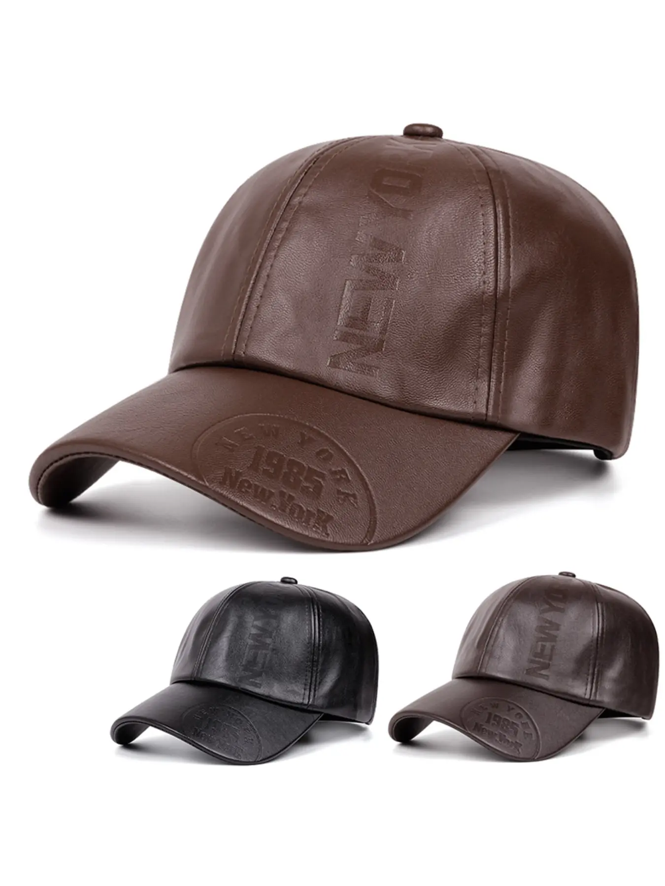 PU Leather Classic Premium Streetwear Casual Trendy Hat Baseball Cap Moto Street Winter Casual Outdoor Hat Street Style Cap