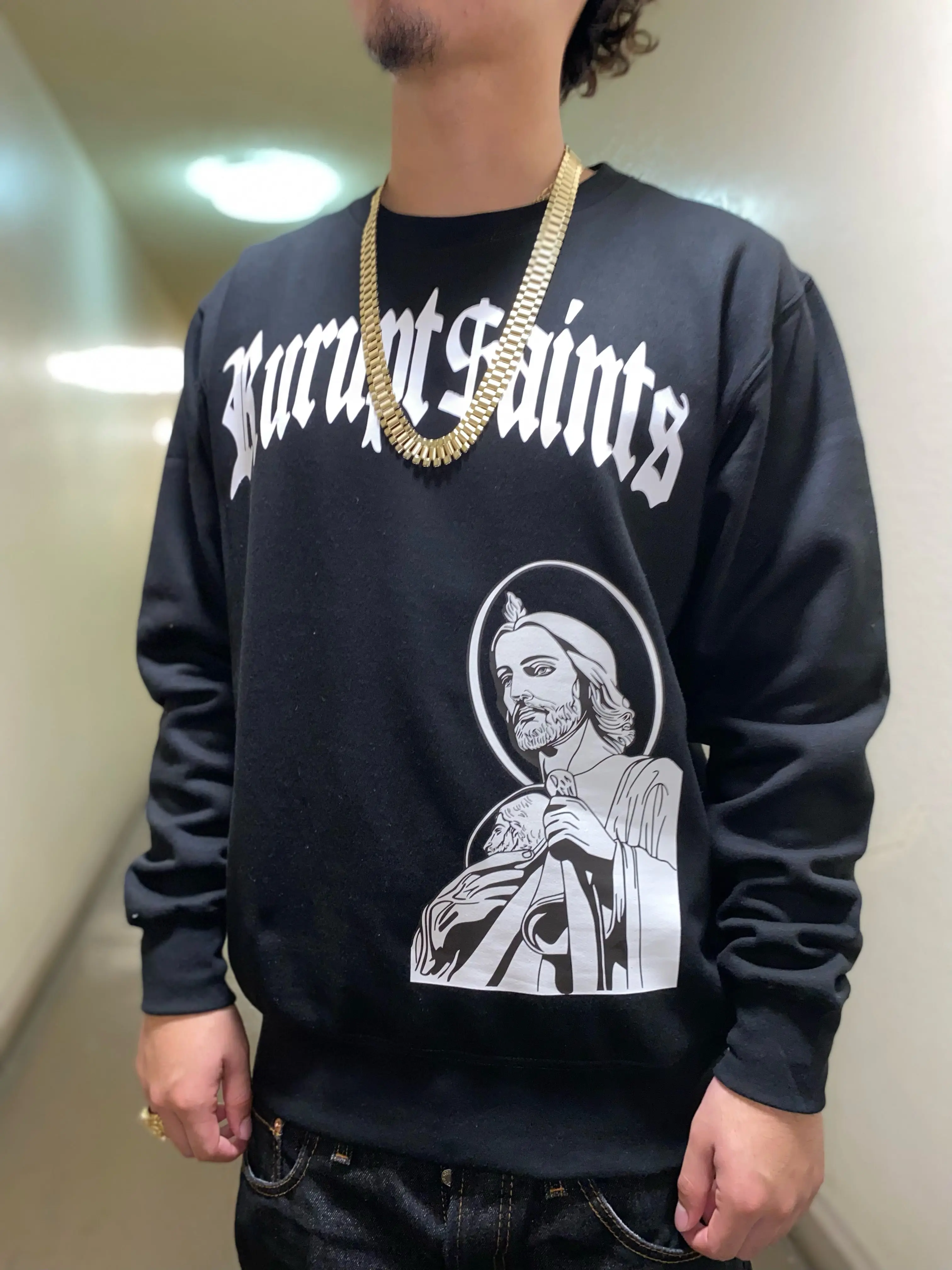SAN JUDAS CREWNECK SWEATER (Oversized Graphic) - BLACK