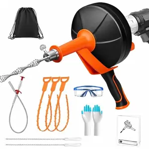 Drain Auger 25ft Clog Remover with Drill Adapter, Flexible Plumbing Snake for Kitchen, Bathroom & Shower Sinks, Hair Clog Remover, Manual or Drill , Full-Set Included