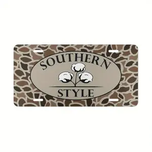 Southern Style Leopard Print License Plate Vintage Old School Camo Aluminum Vanity Tag
