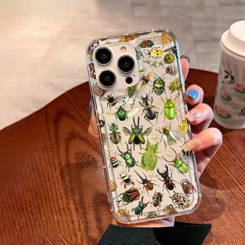 Insect Pattern Transparent Painted Phone Case, Casing, Full Protection Protective Shockproof Durable Tpu Cover, Protective Smartphone Cover, Fits iPhone 11/12/13/14/15/16/17 Pro Max/plus/air, Accessories