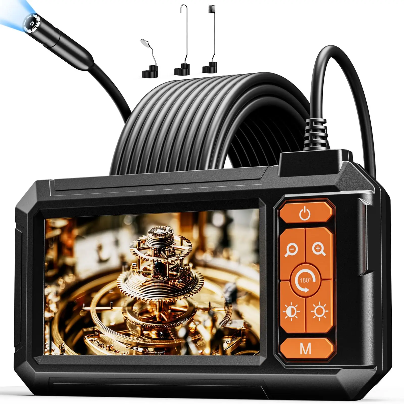 Industrial Endoscope Camera, 8mm Compact Flexible Probe with Flexible Cable, 1080P High-Res 4.3in Screen, LED Lights, IP67 Waterproof, 2600mAh Rechargeable Battery, Durable Plastic Body for Auto Repair, Pipeline Checks