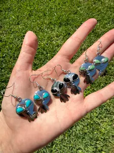 Navajo Turquoise Or Black Onyx Alien Sterling Silver Earrings