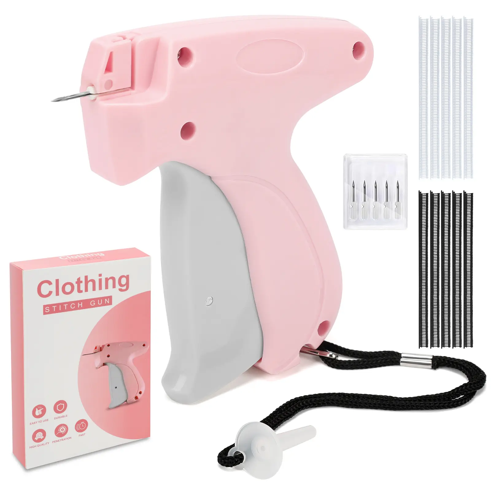 Pocket-Sized Fine-Stitch Sewing Tagging Gun Kit - Multifunctional Portable Handheld Sewing Machine for Adults, 5 Fine Needles, 500 Black & 500 White Micro Fasteners, Mini Supplies for Bag Garment Repair
