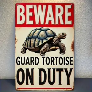 VINTAGE Metal Tortoise Wall Art Decor - Beware of Guard Tortoise Rustic Distressed Iron Yard Sign 8x12 Inch, Retro Indoor Outdoor Gar