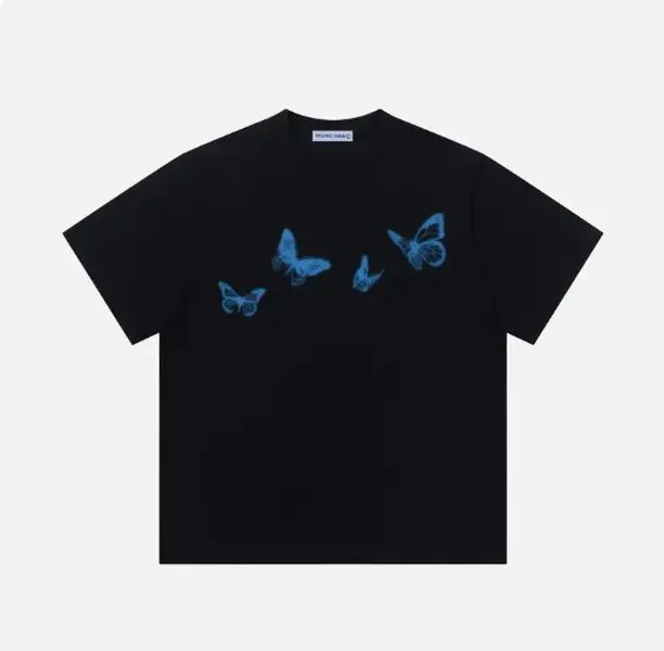 Blurring Butterfly Print Tee Oversized Fit Blurring Butterfly Graphic Psychedelic Print Y2K Unisex Streetwear Top