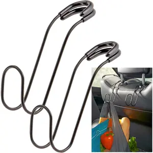 Unbreakable Car Bag Hooks - Large Car Seat Hooks for Purse, Backpack, Coats, Hats and Heavy Bags up to 40 lbs - Secure Attachment Fits All Headrest Posts, 2-Pack