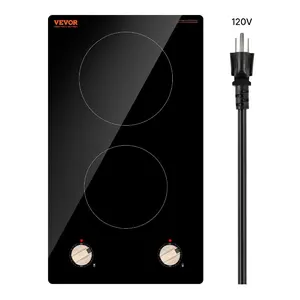 fathersdaygift VEVOR Induction Cooktop, 1800W Electric Countertop Burner, 2 Burner Knob Control Stove, Built-in Induction Cooktop with 12 Temperature Settings, Glass Surface, Auto Shut-Off