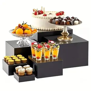 6pcs Acrylic Cube Display Bases, 3-8 Inch Display Risers, Buffet Stands, Home Decor Holders, Ideal for Showcasing Jewelry, Bags and Accessories, Organizing Items for Parties & Birthdays, Display Storage Rack(Black/White/Clear)