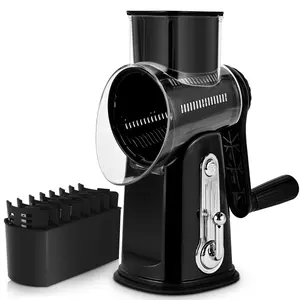 SUSTEAS Rotating Cheese Grater Food Chopper with Handle, with 5 Well-Designed Blades and Strong Suction Cup Base, Comes with 1 Blade Storage Box Kitchen Utensils