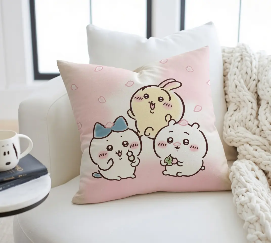 Chii Pillow Case, Chiikawa Living Room Decoration, Anime Decoration for rooms